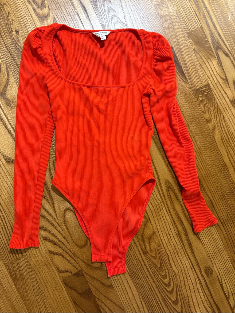 Womens Ribbed Long-Sleeve One-Piece Bodysuit in Orange